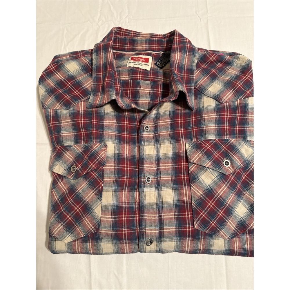 FLANNEL SHIRT Wrangler MENS 2XL RED/BLUE Plaid  Button-Up